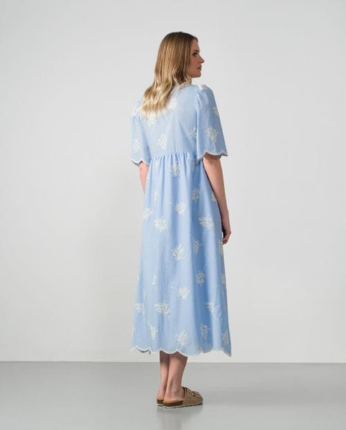 Embroidered short-sleeved midi dress