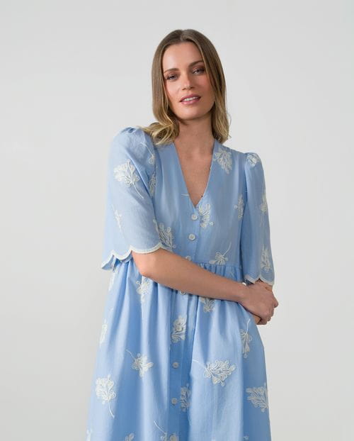 Embroidered short-sleeved midi dress