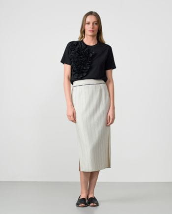 Pencil skirt with side slits in linen-viscose pinstripe