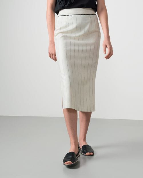 Pencil skirt with side slits in linen-viscose pinstripe
