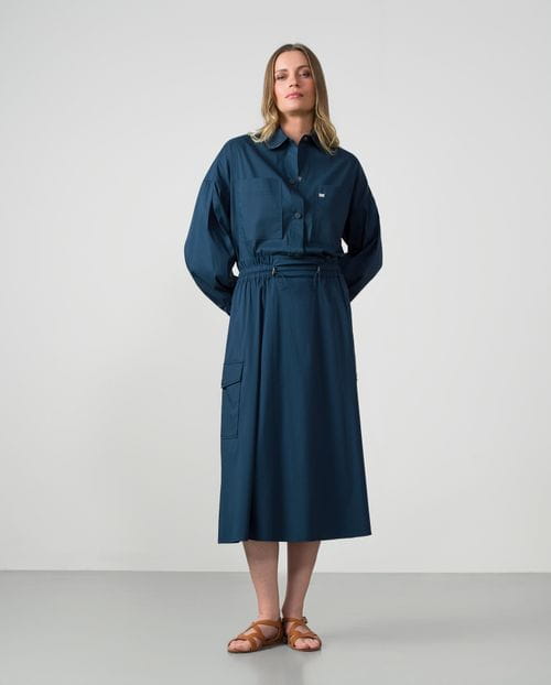 Flared-cargo style skirt  in cotton poplin