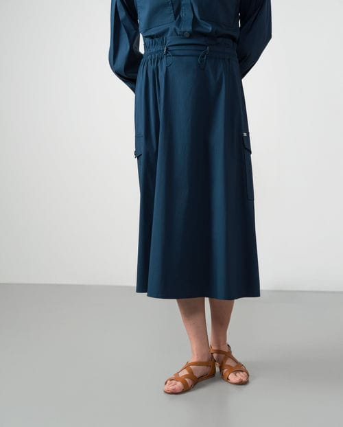 Flared-cargo style skirt  in cotton poplin