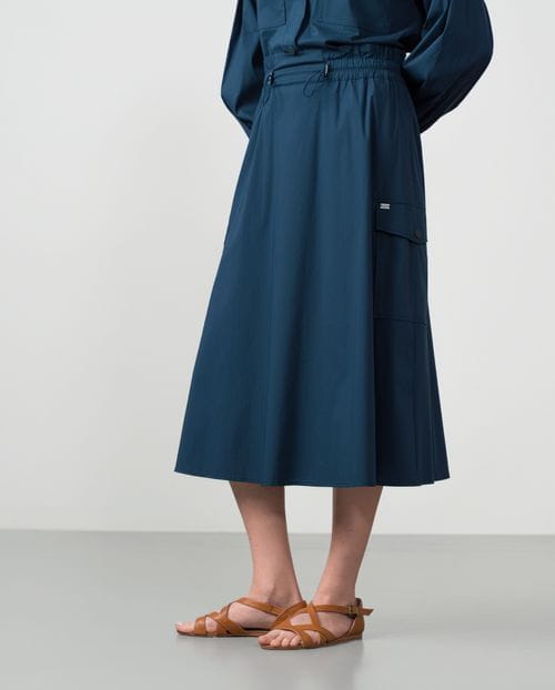 Flared-cargo style skirt  in cotton poplin