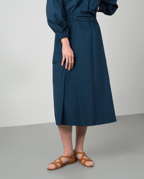 Flared-cargo style skirt  in cotton poplin