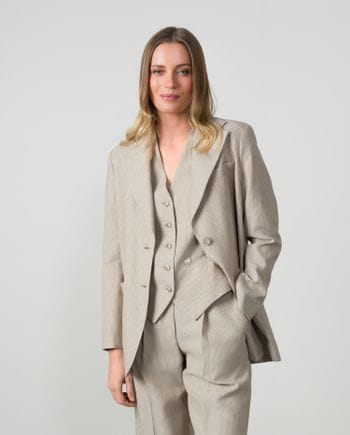 Chaqueta suelta de corte masculino en raya diplomática de lino-algodón