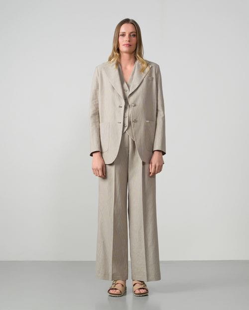 Chaqueta suelta de corte masculino en raya diplomática de lino-algodón