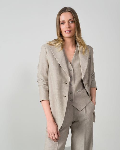 Chaqueta suelta de corte masculino en raya diplomática de lino-algodón