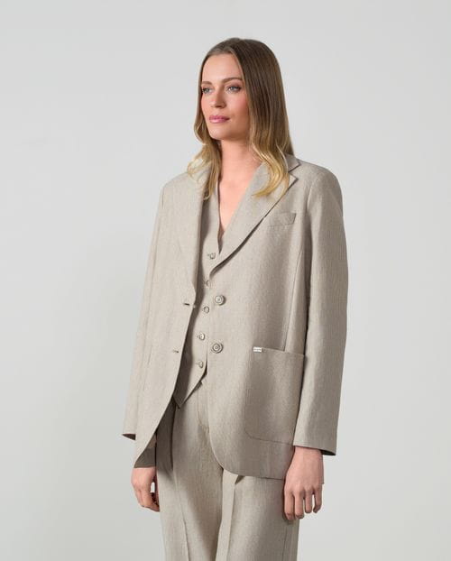 Chaqueta suelta de corte masculino en raya diplomática de lino-algodón