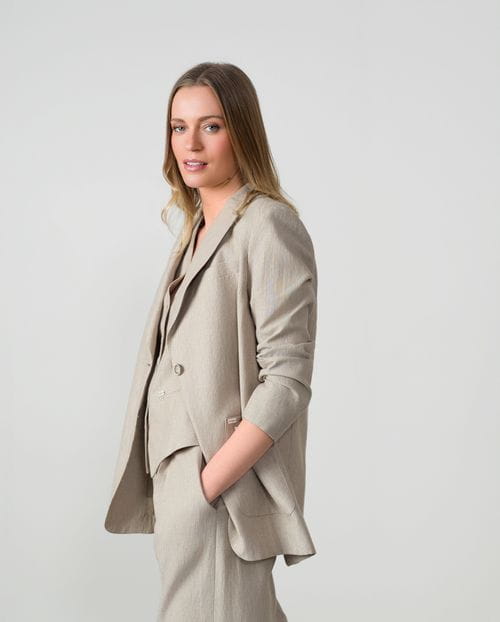 Chaqueta suelta de corte masculino en raya diplomática de lino-algodón