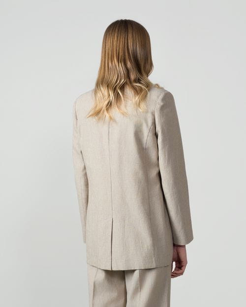 Chaqueta suelta de corte masculino en raya diplomática de lino-algodón