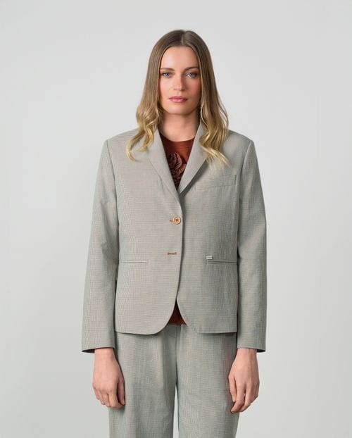 Chaqueta corta semi-entallada en seersucker de cuadro vichy