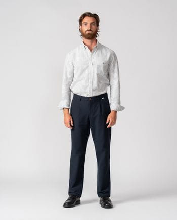 Pantalón de una pinza con cordón y goma en la cintura de algodón twill elástico