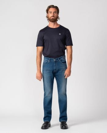 Pantalón tejano elástico regular fit con lavado desgastado `tipo used´