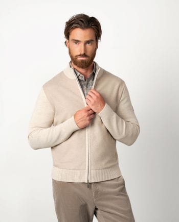 Knit and thin wooll fabric combined cardigan