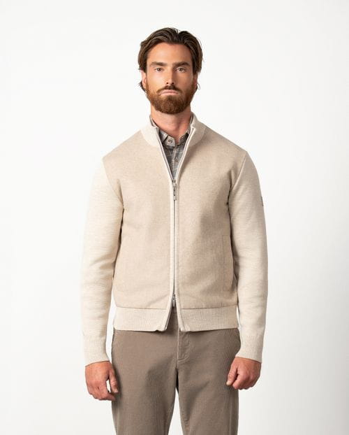 Chaqueta-cazadora combinada de punto y paño fino