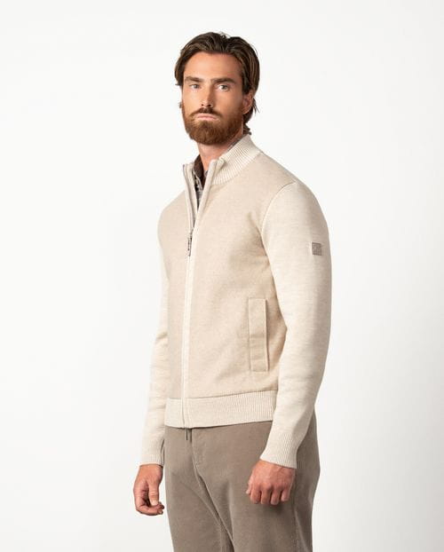 Chaqueta-cazadora combinada de punto y paño fino