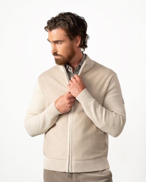 Chaqueta-cazadora combinada de punto y paño fino