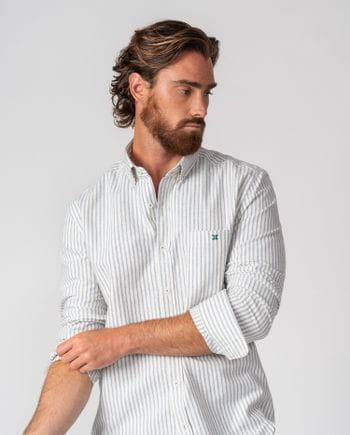 Camisa sport relaxed fit en rayas de algodón-lino