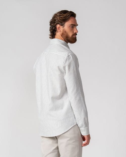 Relaxed fit sport shirt in striped cotton-linen