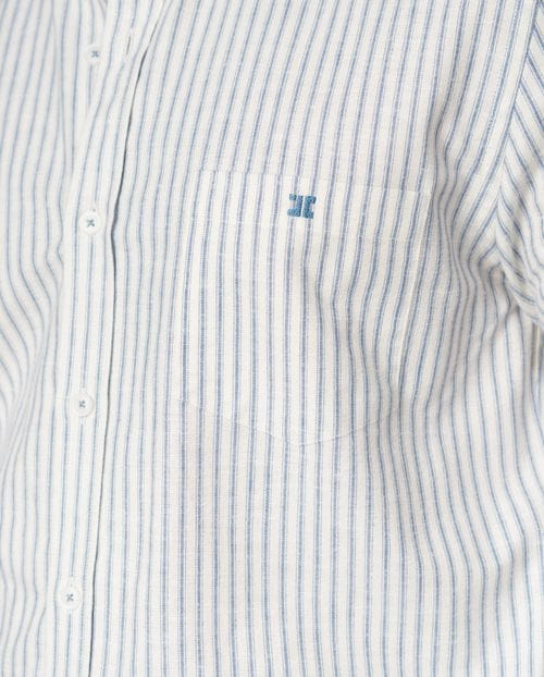 Relaxed fit sport shirt in striped cotton-linen