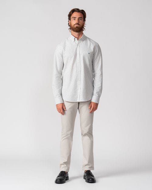 Relaxed fit sport shirt in striped cotton-linen