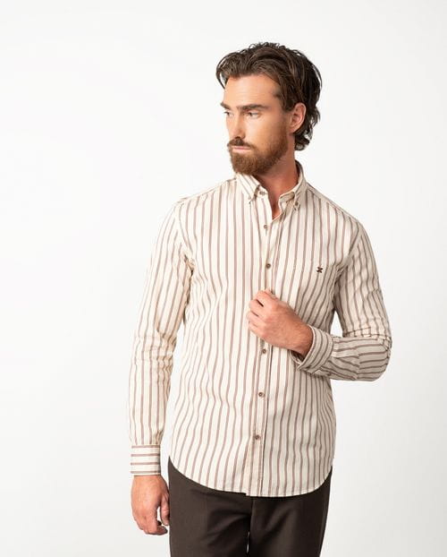 Relaxed fit sport shirt in ¨vintage¨ cotton