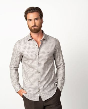 Camisa sport slim fit en microestampado sobre fondo `melange´
