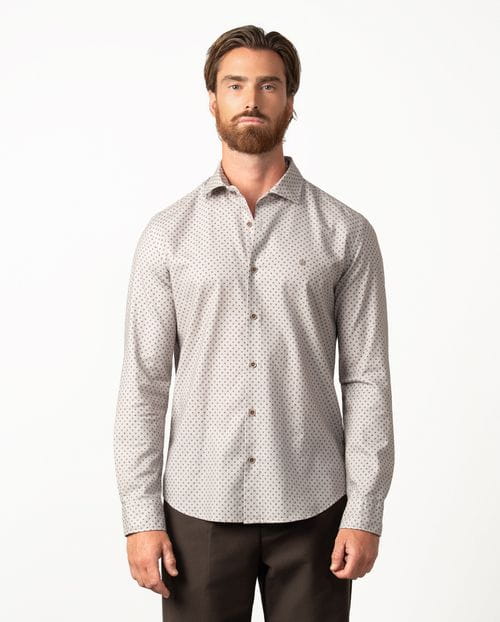 Camisa sport slim fit en microestampado sobre fondo `melange´