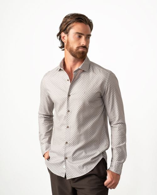 Camisa sport slim fit en microestampado sobre fondo `melange´
