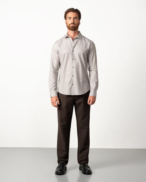 Camisa sport slim fit en microestampado sobre fondo `melange´