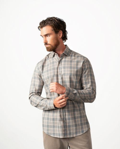 Relaxed fit sport check shirt with hidden button collar