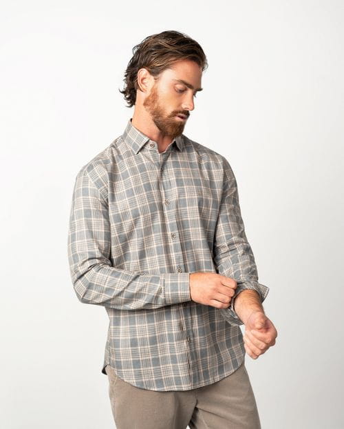 Relaxed fit sport check shirt with hidden button collar