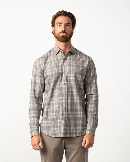 Relaxed fit sport check shirt with hidden button collar