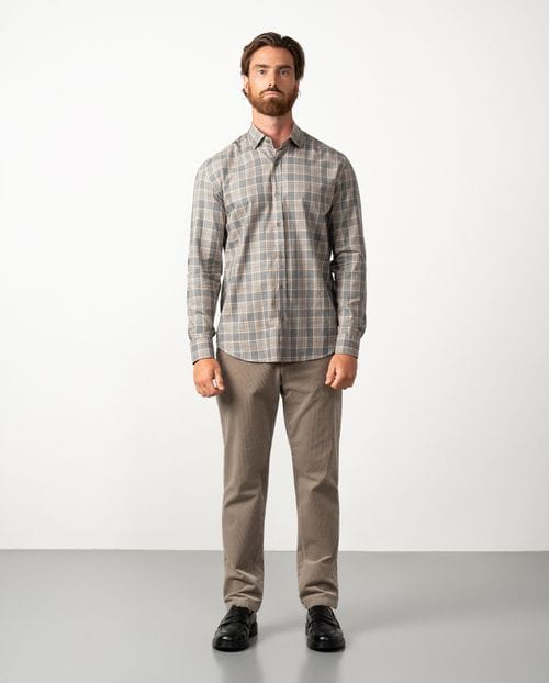 Relaxed fit sport check shirt with hidden button collar