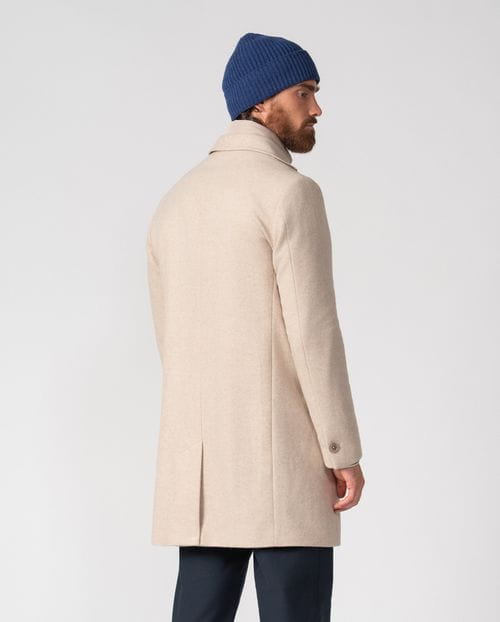 Short coat with detachable collar-facings made from plain wool blend fabric