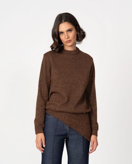Pullover with detachable bandana in superfine alpaca, wool and metallyc yarn blend