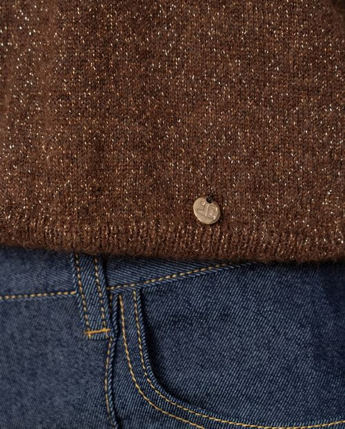 Pullover with detachable bandana in superfine alpaca, wool and metallyc yarn blend
