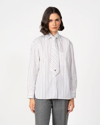 Camisa maculina con corbata desmontable en popelín de algodón de rayas