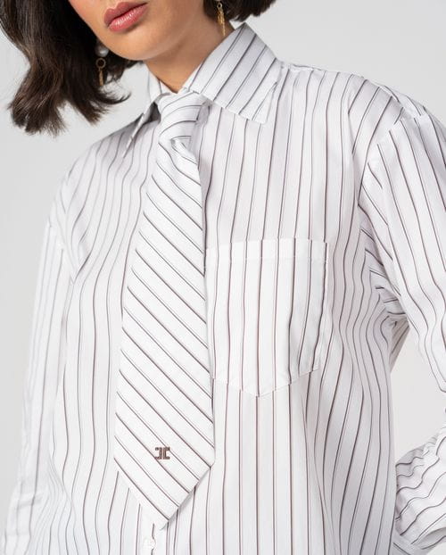 Masculine-style shirt with detachable tie in striped poplin fabric