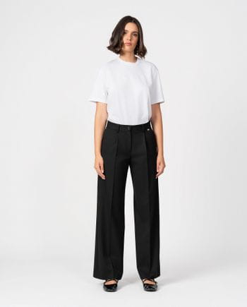 Wide-leg pleated trousers made of washable flannel twill fabric