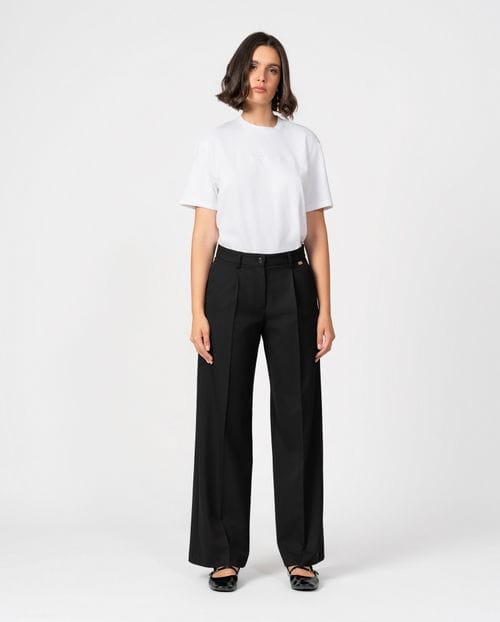 Pantalón ancho de pinzas en sarga afranelada elástica lavable