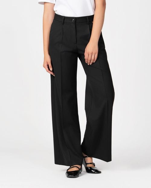 Pantalón ancho de pinzas en sarga afranelada elástica lavable