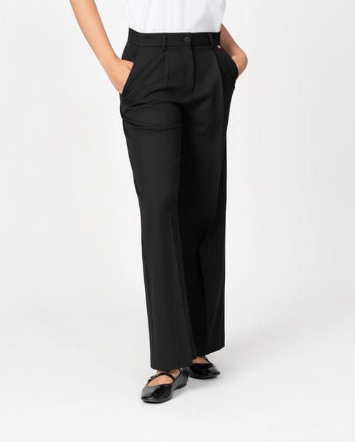 Pantalón ancho de pinzas en sarga afranelada elástica lavable