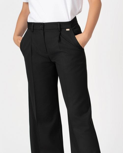 Pantalón ancho de pinzas en sarga afranelada elástica lavable