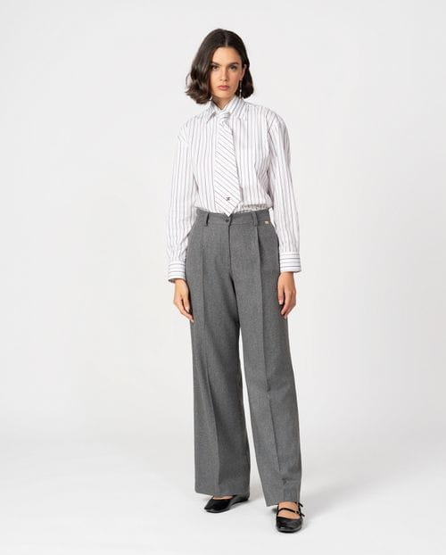 Masculine-style pleated trousers in pinstripe flannel
