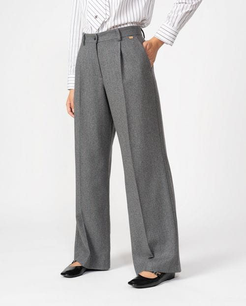 Masculine-style pleated trousers in pinstripe flannel
