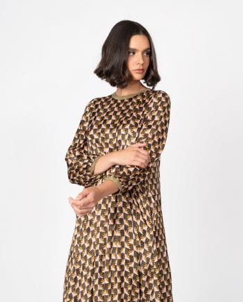 Vestido midi fluido en satén de viscosa estampado
