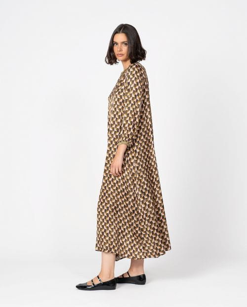 Flowing midi dress in printed viscose fabric