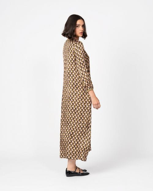 Flowing midi dress in printed viscose fabric
