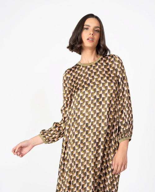Flowing midi dress in printed viscose fabric